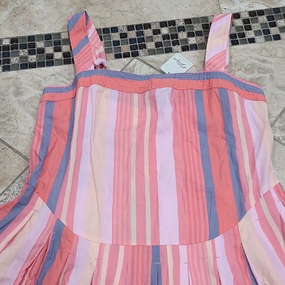 Free People 100% Cotton Striped Pink and Blue Women Dress